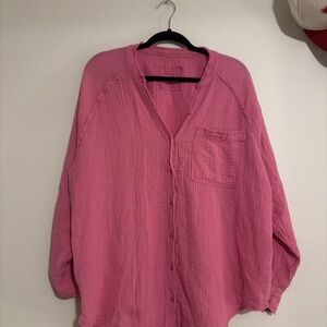 Aerie Men's Vibrant Pink Button Down Shirt